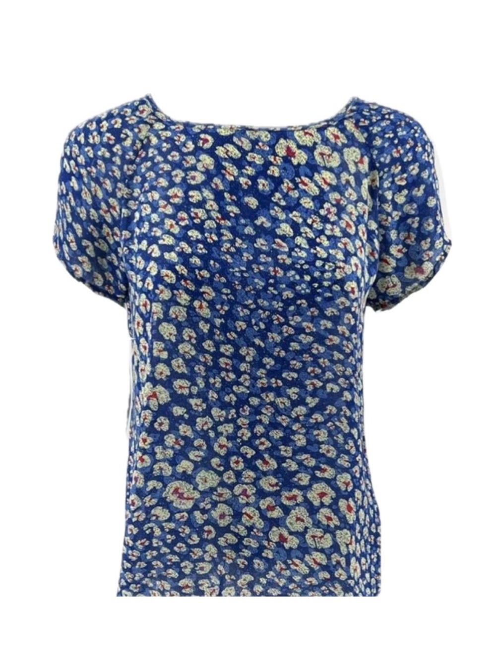 CAbi Blue Floral Short Sleeve Blouse